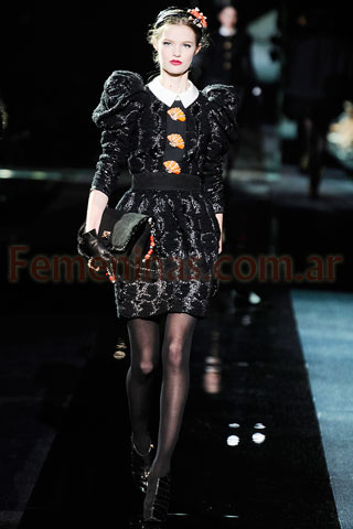 Vestido negro labrado con aplique bordado Dolce And Gabbana