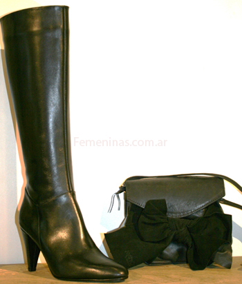 Mancora coleccion invierno 2011 botas cuero taco alto caña alta cartera negra