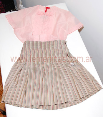 Blusa rosa falda tableada Bimba vintage